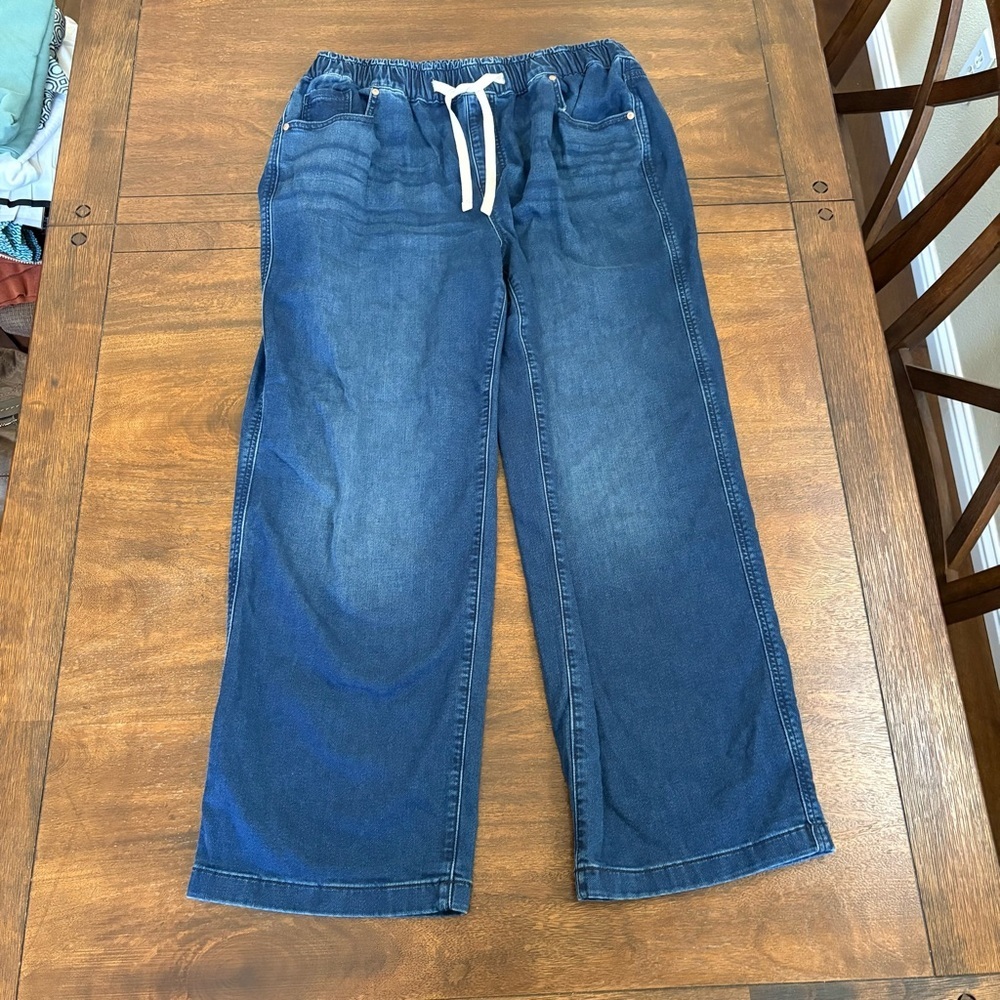 LANE BRYANT Pull-On Cloud Knit High-Rise Wide Leg Jean Dark Denim Women 14